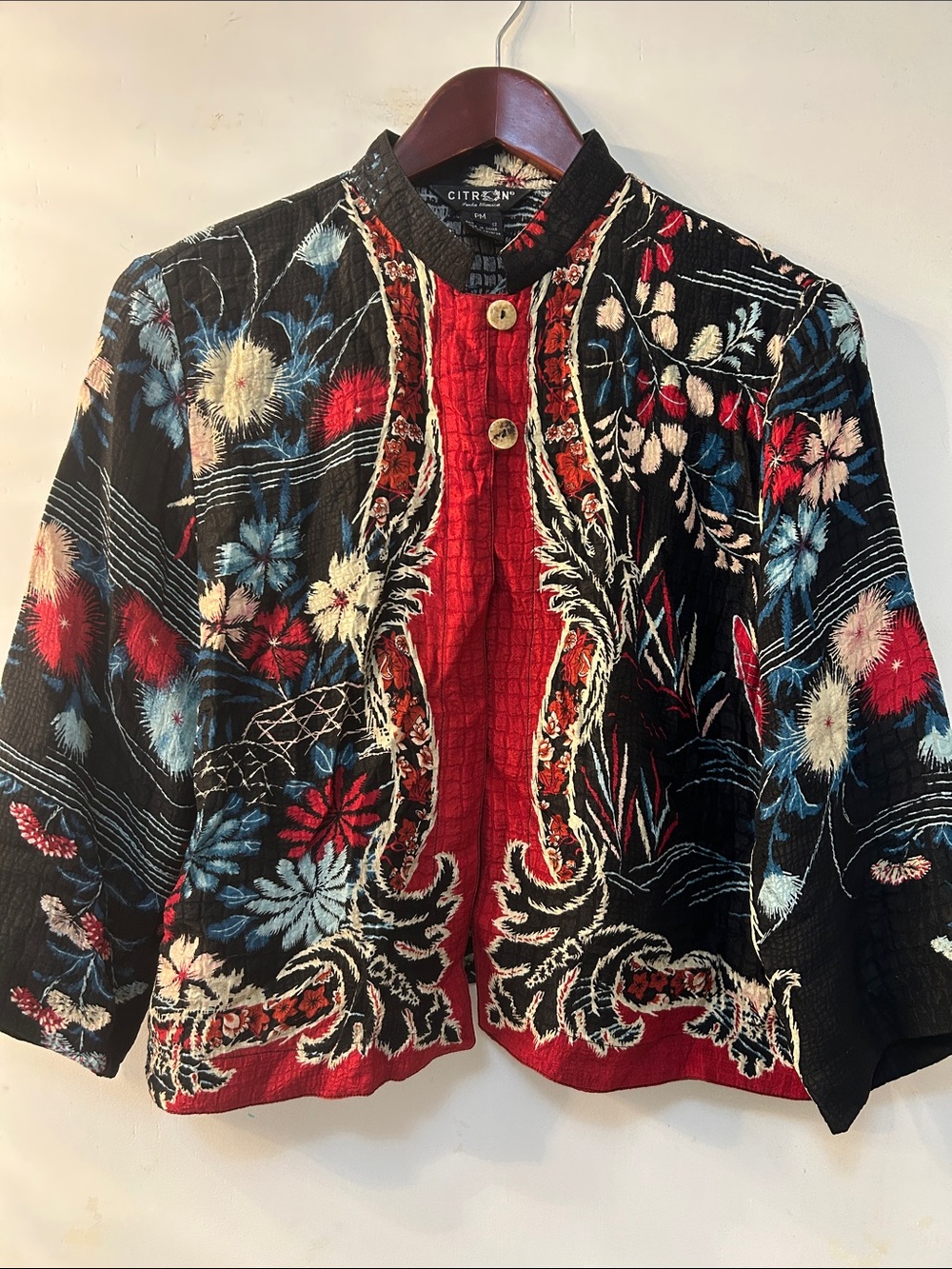 Citron Santa Monica Womens Artsy Jacket Size PM Asian Floral Crop Art to Wear